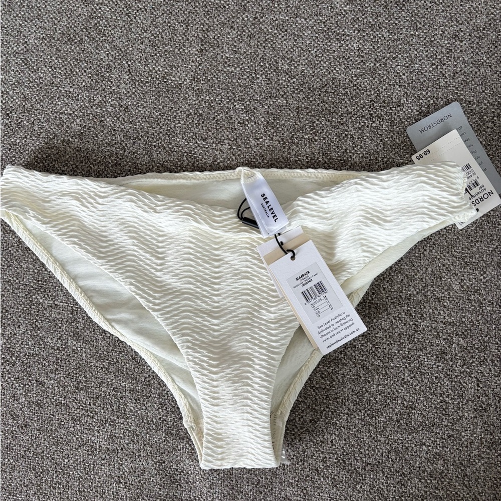 Sea Level Off-White Textured Bikini Bottoms